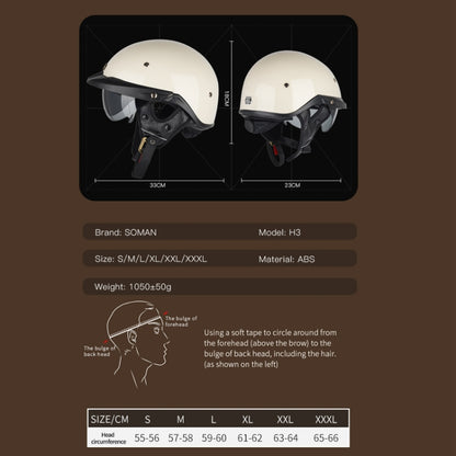SOMAN Motorcycle Half Helmet Adjustable Helmet With Inner Mirror, Size: S(White) - Helmets by SOMAN | Online Shopping UK | buy2fix