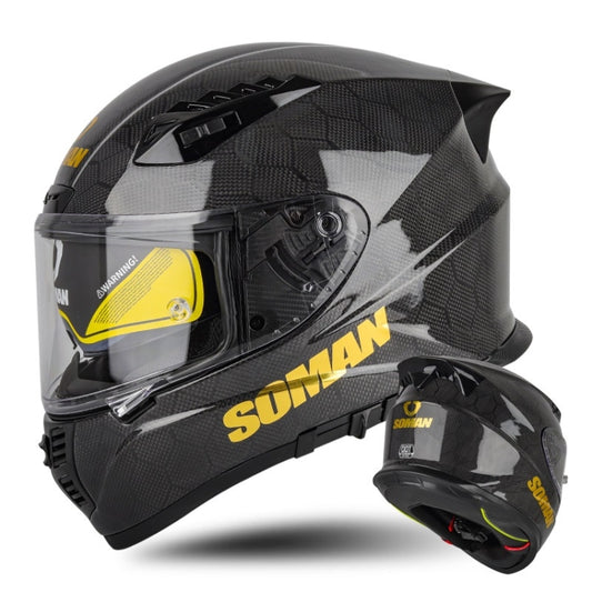 SOMAN Motorcycle Carbon Fiber Double Lens Thermal Safety Helmet, Size: L(Snake Carbon Fiber) - Helmets by SOMAN | Online Shopping UK | buy2fix