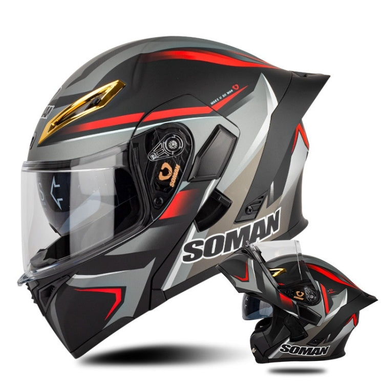 SOMAN Motorcycle Dual Lens Riding Peel-Off Full Coverage Helmet, Size: XL(Red Gray Vision) - Helmets by SOMAN | Online Shopping UK | buy2fix