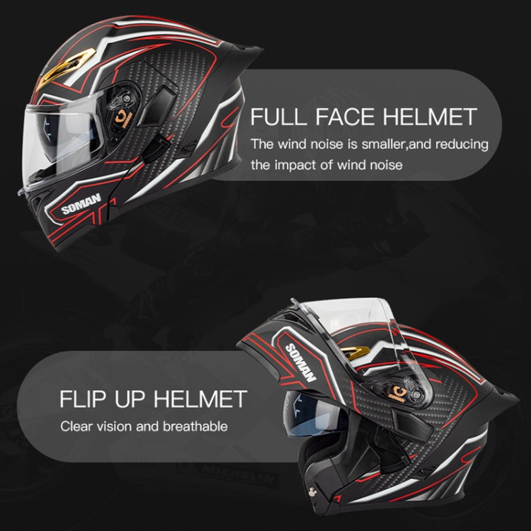 SOMAN Motorcycle Dual Lens Riding Peel-Off Full Coverage Helmet, Size: L(Black Fluorescent Yellow Spark) - Helmets by SOMAN | Online Shopping UK | buy2fix