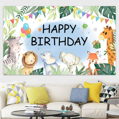 180x90cm 2pcs Animal Birthday Theme Backdrop Cloth Party Decoration(2023SRB94) -  by buy2fix | Online Shopping UK | buy2fix