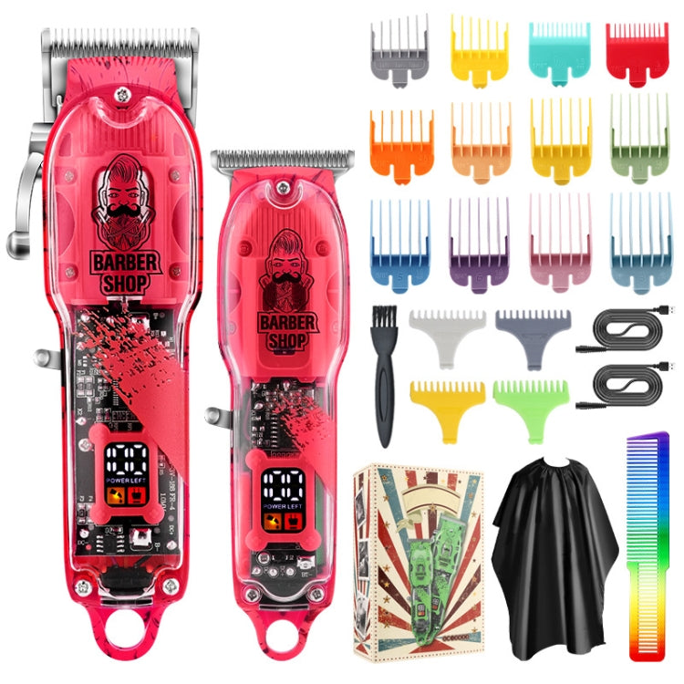 Haircutter Set Transparent Body Oil Head Electric Hair Clipper Men Home Electric Pusher(Earl Red) - Hair Trimmer by buy2fix | Online Shopping UK | buy2fix