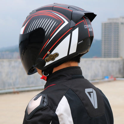 KUQIBAO Motorcycle Smart Bluetooth Sun Protection Double Lens Safety Helmet, Size: XXL(White Phantom Fiber+Gray Tail) - Helmets by KUQIBAO | Online Shopping UK | buy2fix