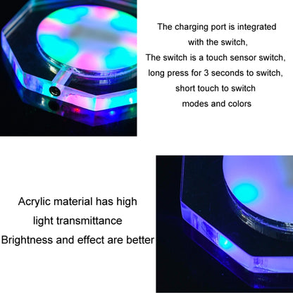 100x10mm Square USB Charging LED Light Up Acrylic Coaster Transparent Crystal Base(Colorful Light) - Car Drink Holders by buy2fix | Online Shopping UK | buy2fix