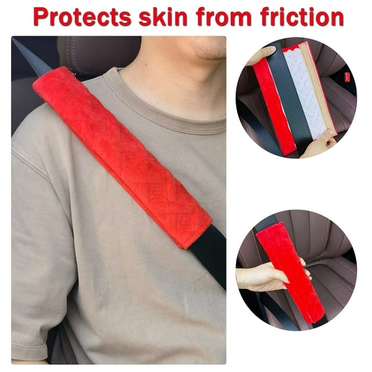 1pair Car Plush Seat Belt Embroidered Shoulder Pad Cover(Red) - Seat Belts & Padding by buy2fix | Online Shopping UK | buy2fix