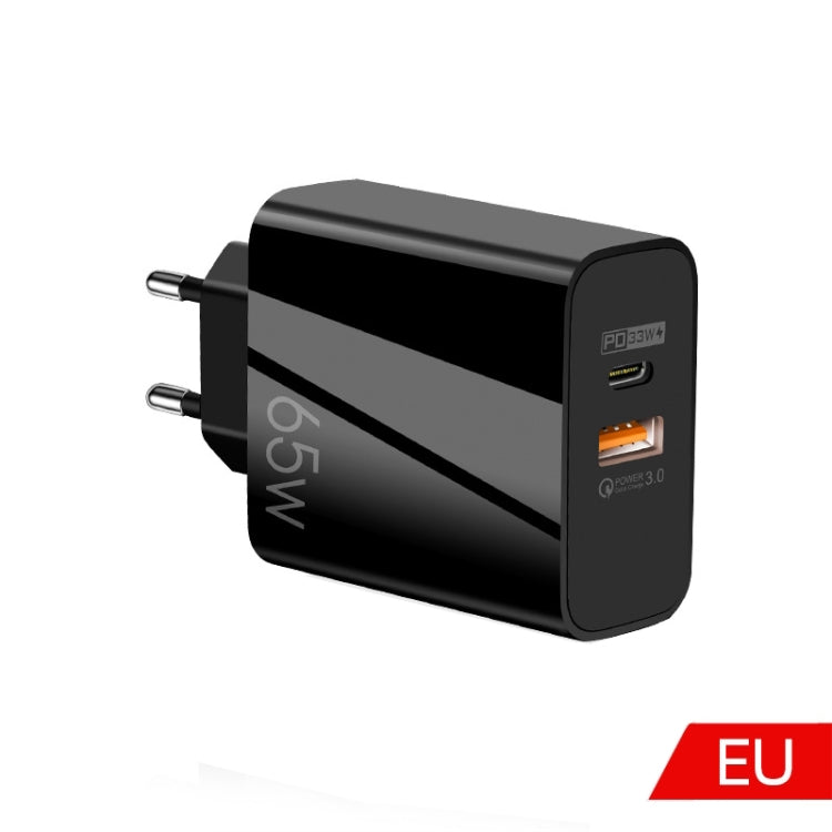 A502 65W USB-C/Type-C+USB Dual Port GaN Charger QC3.0 Laptop Universal Charger EU Plug Black - USB Charger by buy2fix | Online Shopping UK | buy2fix