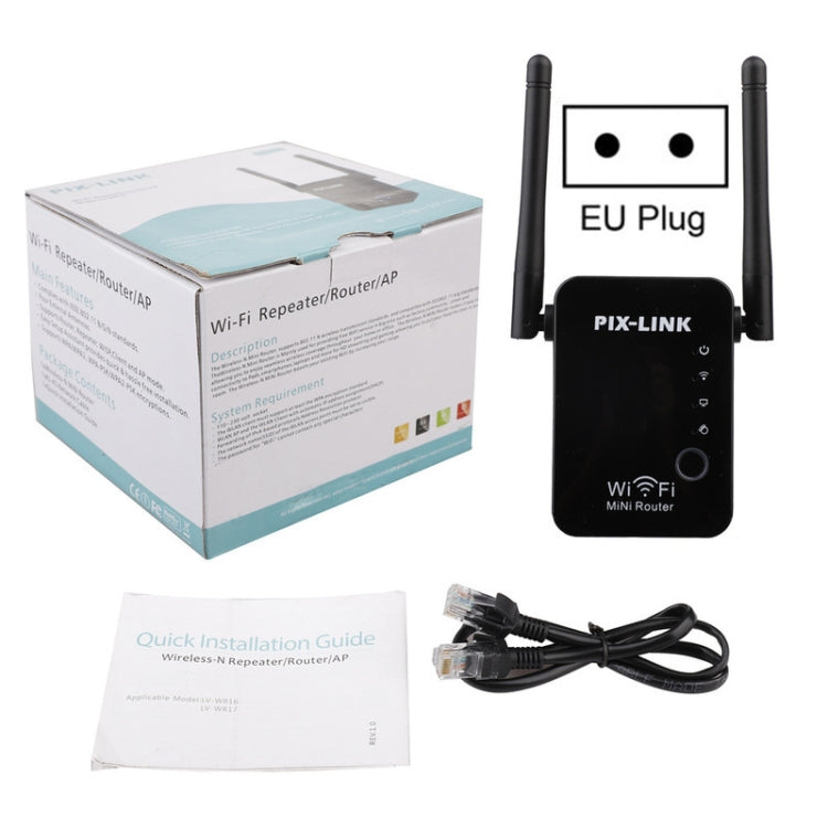 PIX-LINK 2.4G 300Mbps WiFi Signal Amplifier Wireless Router Dual Antenna Repeater(EU Plug) - Broadband Amplifiers by PIX-LINK | Online Shopping UK | buy2fix