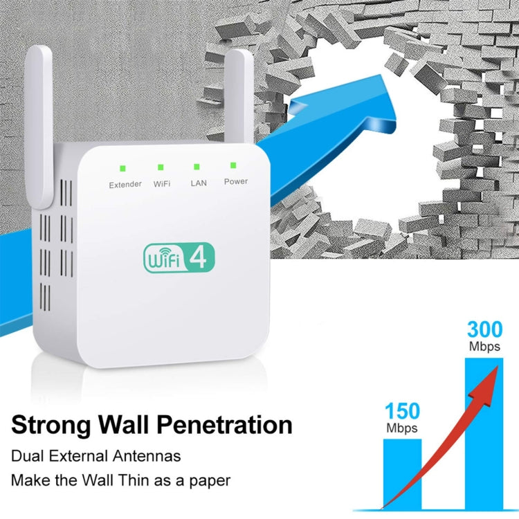 2.4G 300M Wi-Fi Amplifier Long Range WiFi Repeater Wireless Signal Booster UK Plug Black - Broadband Amplifiers by buy2fix | Online Shopping UK | buy2fix