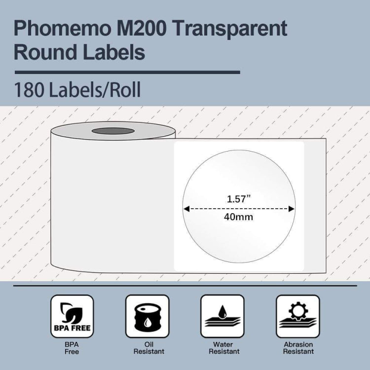 For Phomemo M110 / M200 180pcs /Roll 40x40mm Circular Transparent Self-Adhesive Tag - Printer Accessories by Phomemo | Online Shopping UK | buy2fix
