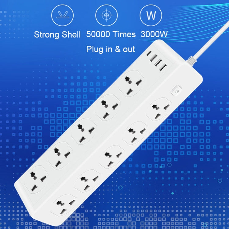 D15 2m 3000W 10 Plugs + PD + 3-USB Ports Vertical Socket With Switch, Specification: UK Plug - Extension Socket by buy2fix | Online Shopping UK | buy2fix