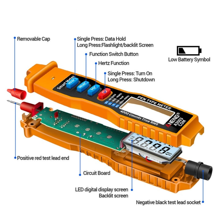 ANENG A3003 Multi-Function Pen-Type High-Precision Smart Multimeter(Orange) - Consumer Electronics by ANENG | Online Shopping UK | buy2fix