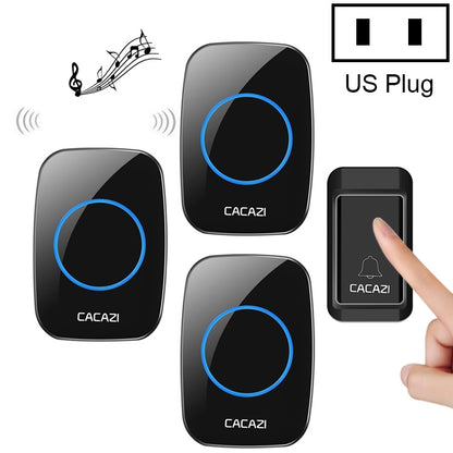 CACAZI A10G One Button Three Receivers Self-Powered Wireless Home Cordless Bell, US Plug(Black) - Wireless Doorbell by CACAZI | Online Shopping UK | buy2fix