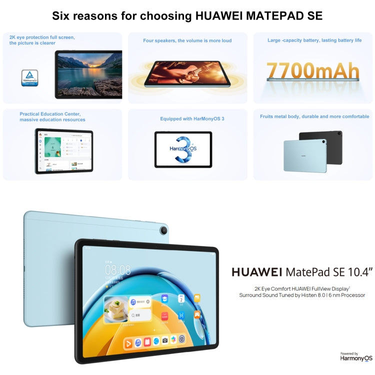 HUAWEI MatePad SE Wi-Fi, 10.4 inch, 6GB+128GB, HarmonyOS 3 Qualcomm Snapdragon 680 Octa Core, Support Dual WiFi / BT, Not Support Google Play(Blue) - Huawei by Huawei | Online Shopping UK | buy2fix
