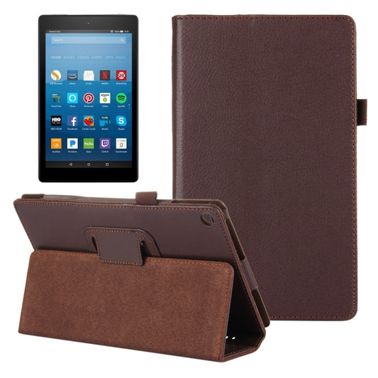 For Amazon Kindle Fire HD8 (2017) Litchi Texture Horizontal Flip Leather Case with Holder(Brown) - Mobile Accessories by buy2fix | Online Shopping UK | buy2fix